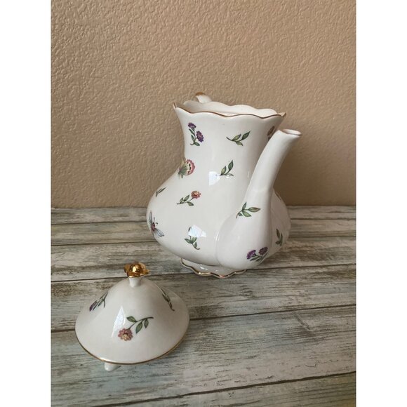 Burton + Burton Morning Meadows Teapot Butterflies Bees Flower Gold Trim - 4 Cup - Picture 14 of 16